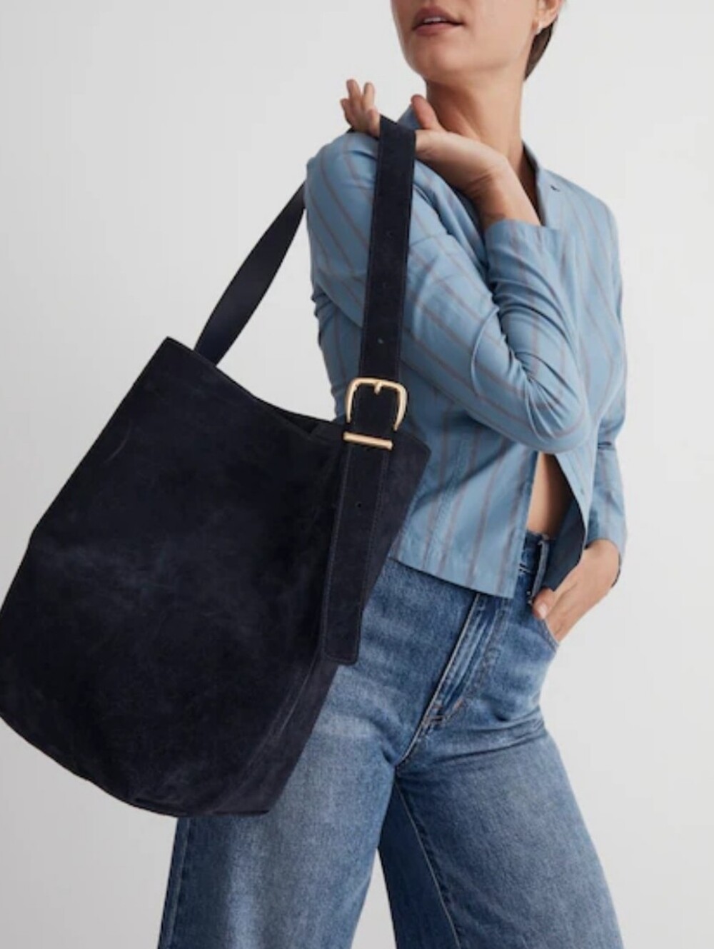 Madewell The Essential Black Suede Everyday Bucket Tote Nwt